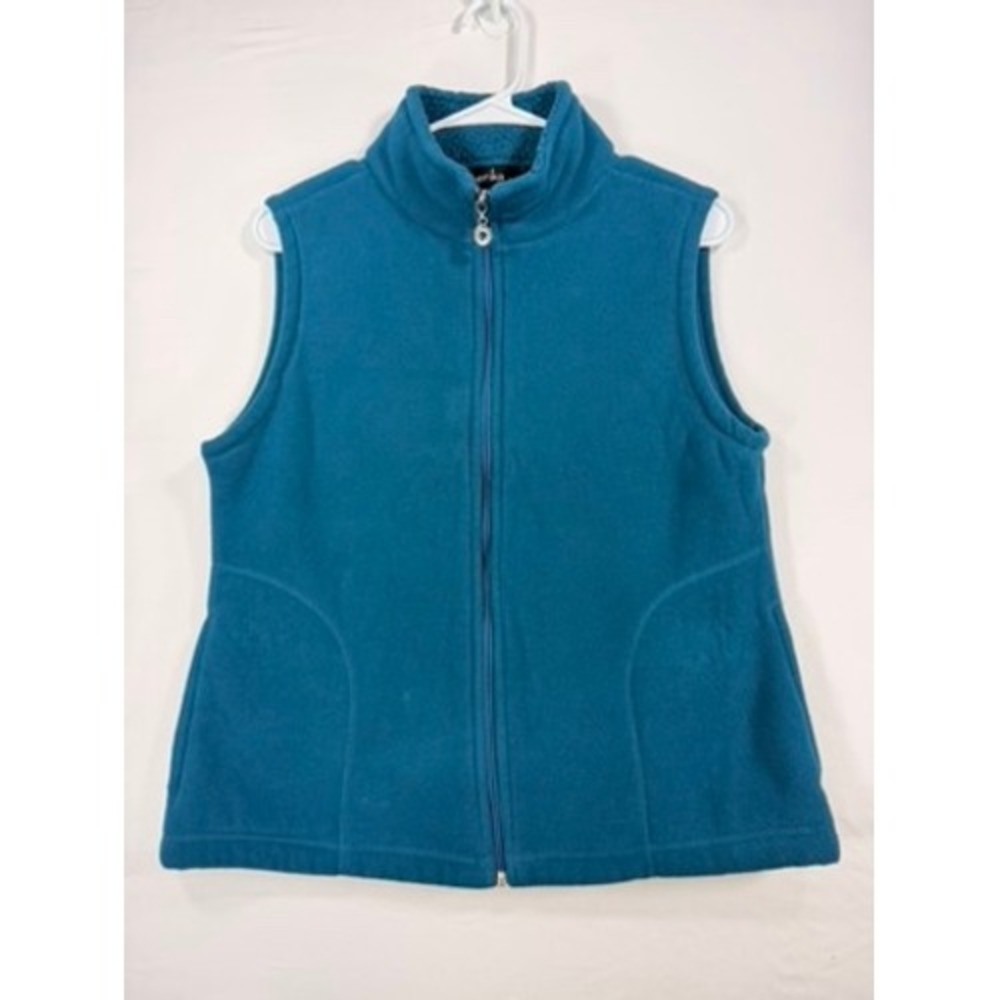 Erika Fleece Vest Womens Small Teal Blue Full Zip Mock‎ Neck Pockets